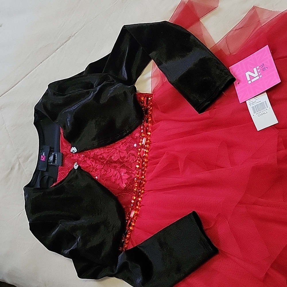 Beautiful red dress w black cover up.